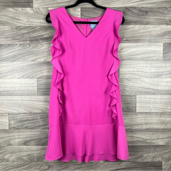 CeCe Dresses & Skirts - CeCe Brand Womens Pink V-neck Ruffle Sleeveless Dress